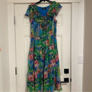Lauren Ralph Lauren Floral Midi Tiered dress with flutter sleeves size 14